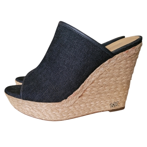 Michael Kors Hastings Mule Blue Fabric Peep Toes - Picture 1 of 9